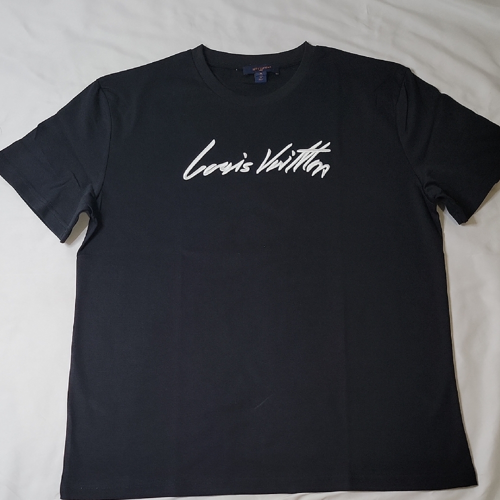 Louis Vuitton Black T-Shirt with White Script Logo
